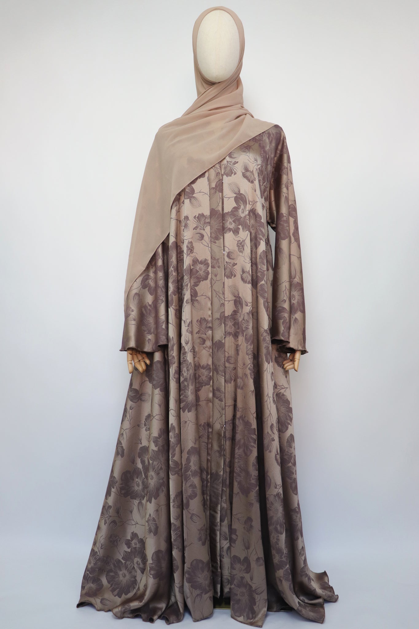 Open Floral Jacquard Flare Umbrella Abaya - Ametrine