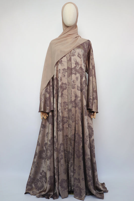 Open Floral Jacquard Flare Umbrella Abaya - Ametrine