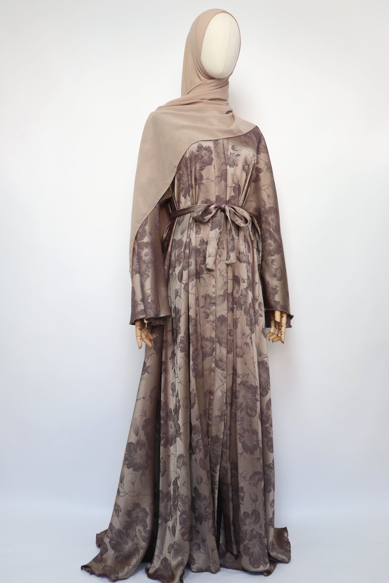 Open Floral Jacquard Flare Umbrella Abaya - Ametrine