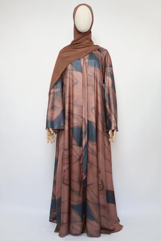 Open Flare Crinkle Sheen Umbrella Abaya - Rose Bronze