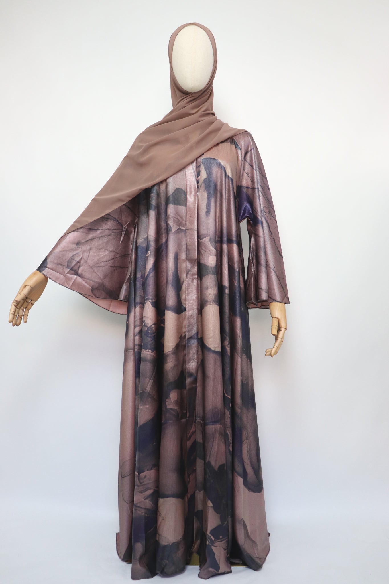 Open Flare Crinkle Sheen Umbrella Abaya - Pale Mauve