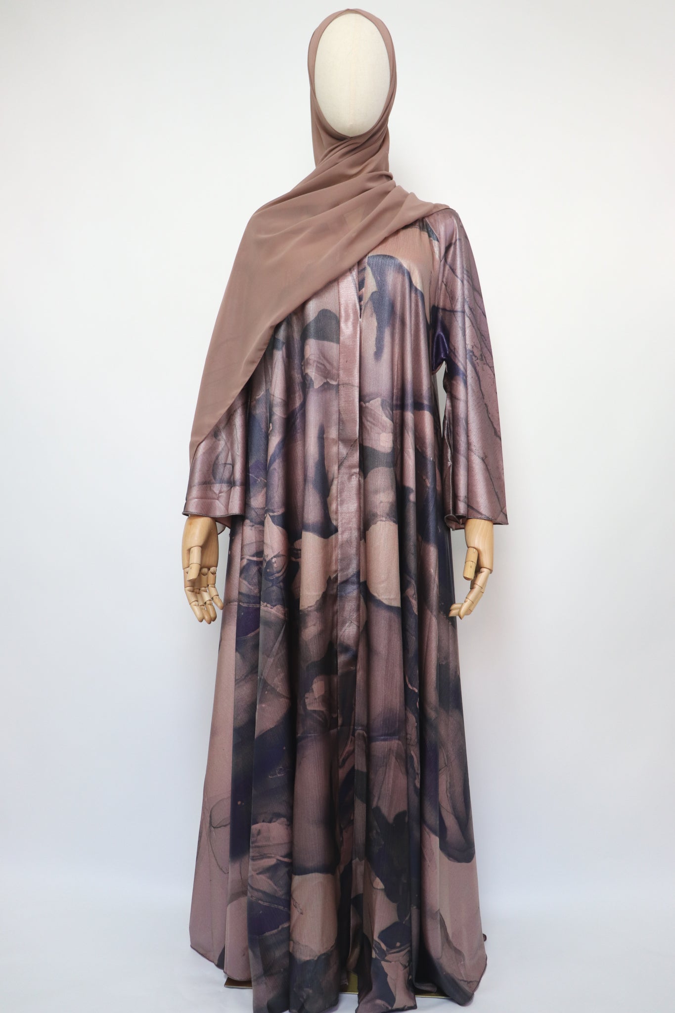 Open Flare Crinkle Sheen Umbrella Abaya - Pale Mauve