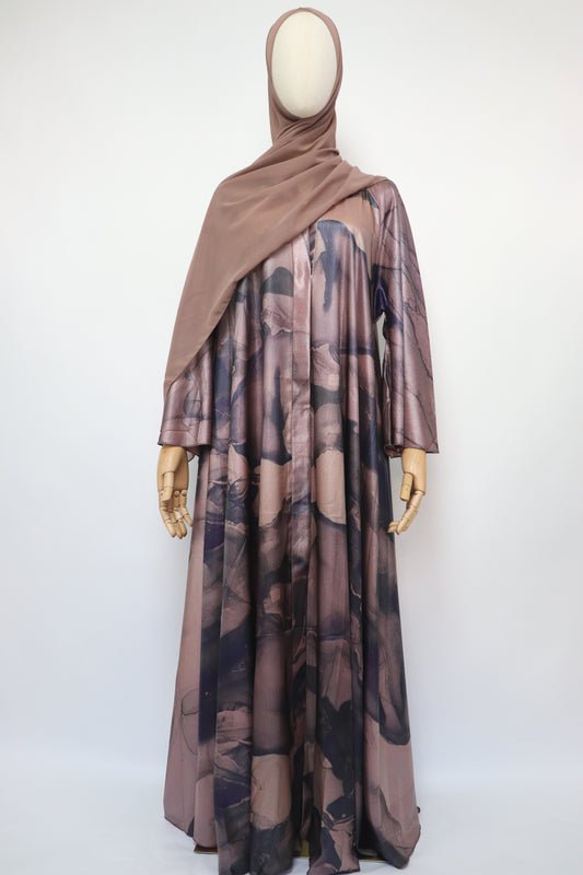 Open Flare Crinkle Sheen Umbrella Abaya - Pale Mauve
