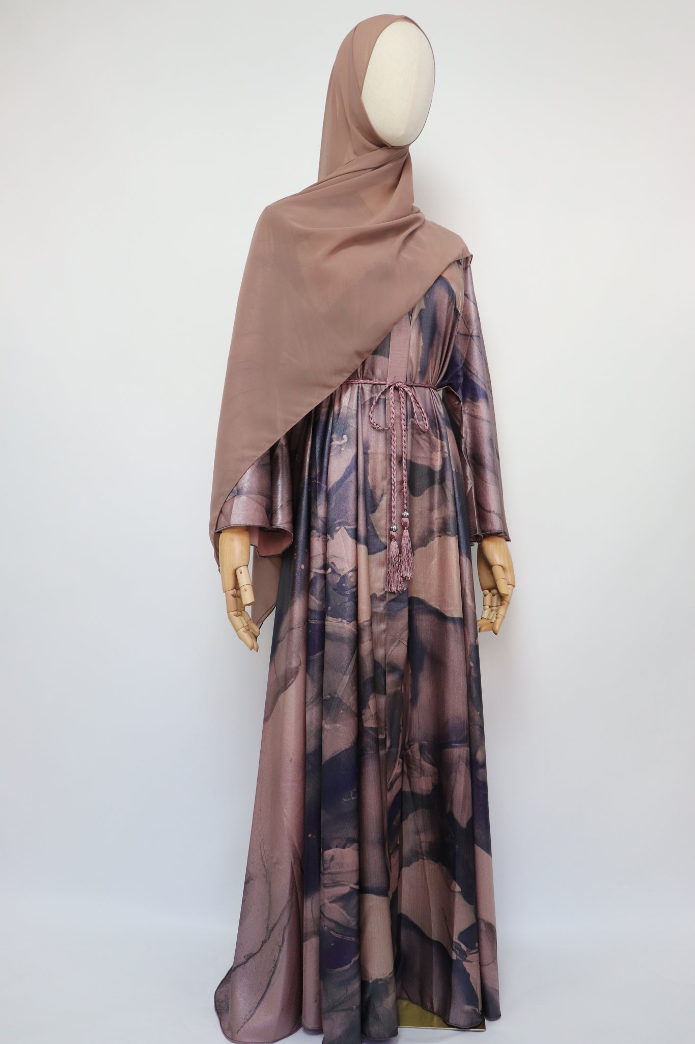 Open Flare Crinkle Sheen Umbrella Abaya - Pale Mauve