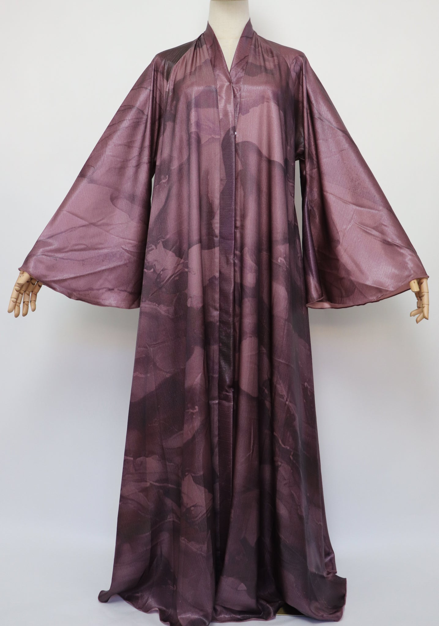 Open Flare Crinkle Sheen Umbrella Abaya - Dusty Plum