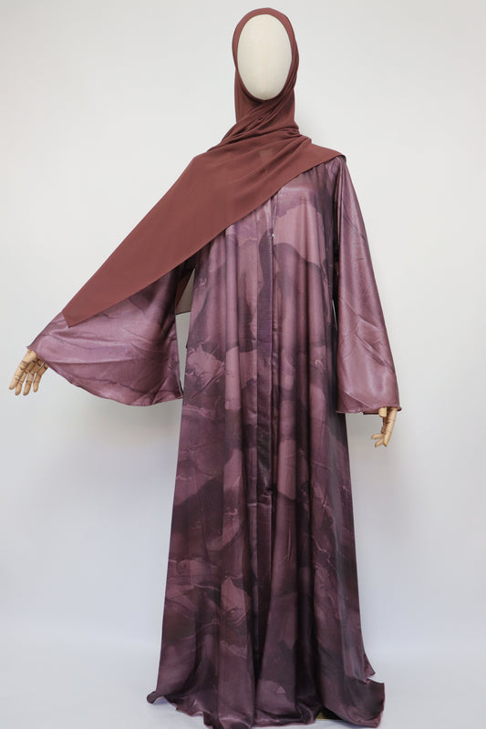 Open Flare Crinkle Sheen Umbrella Abaya - Dusty Plum