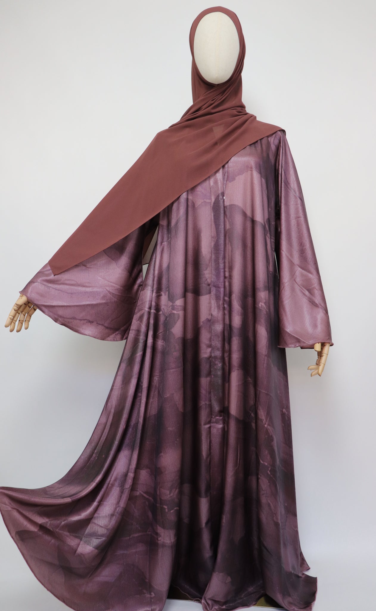 Open Flare Crinkle Sheen Umbrella Abaya - Dusty Plum