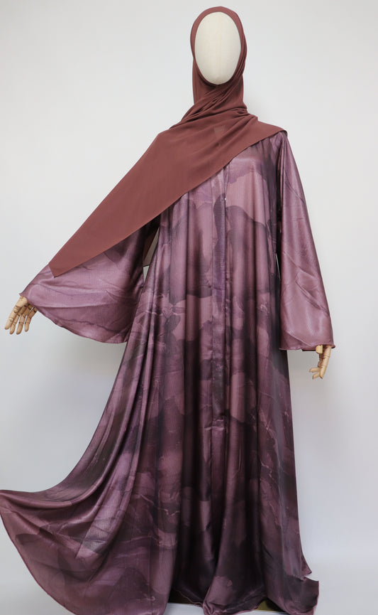 Open Flare Crinkle Sheen Umbrella Abaya - Dusty Plum