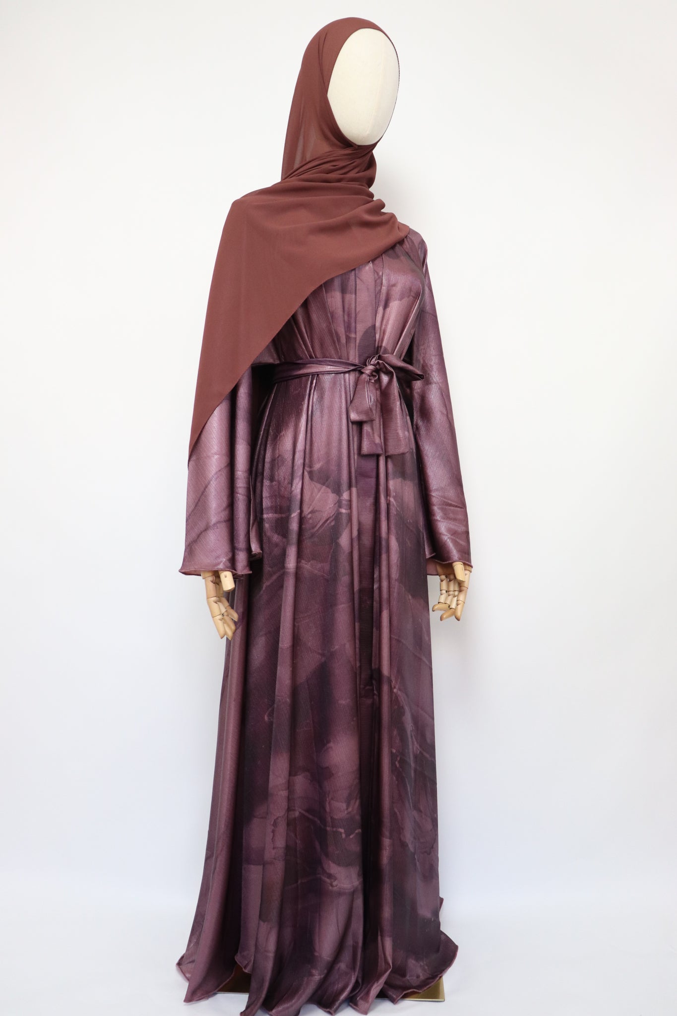 Open Flare Crinkle Sheen Umbrella Abaya - Dusty Plum