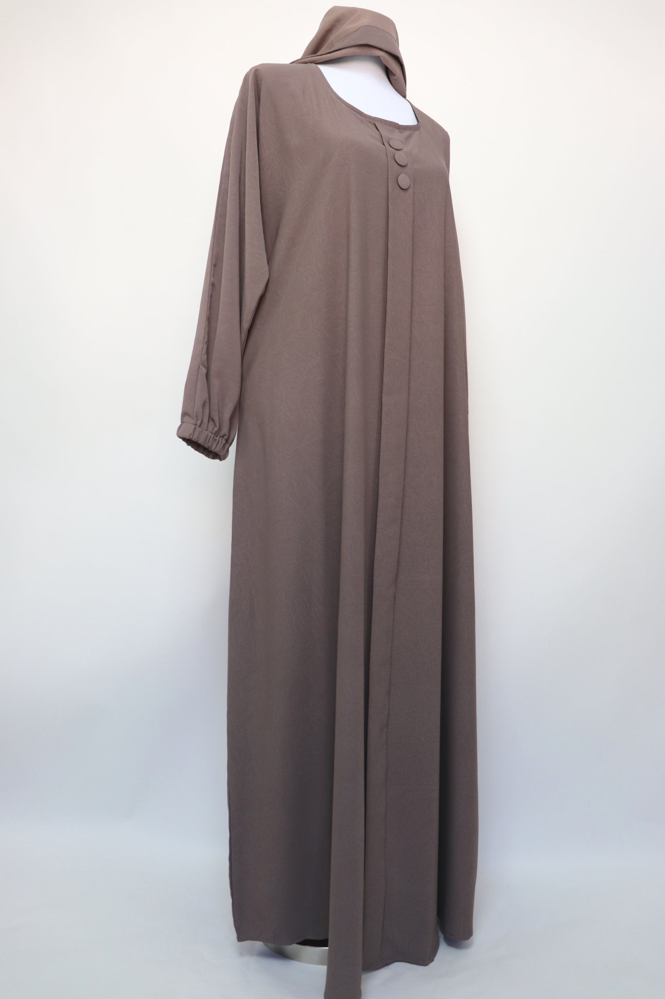 Marble Closed Semi Flare Cuffed Abaya - Deep Taupe