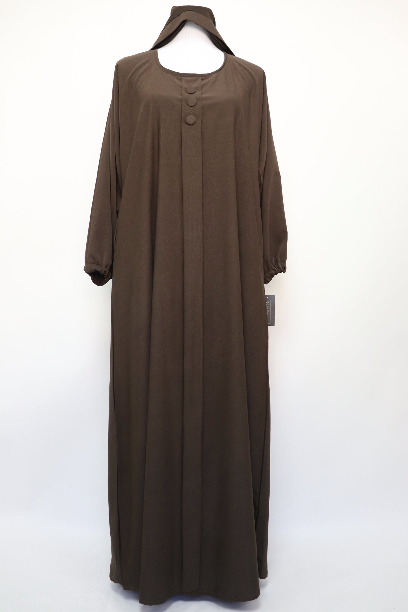 Marble Closed Semi Flare Cuffed Abaya - Coffee