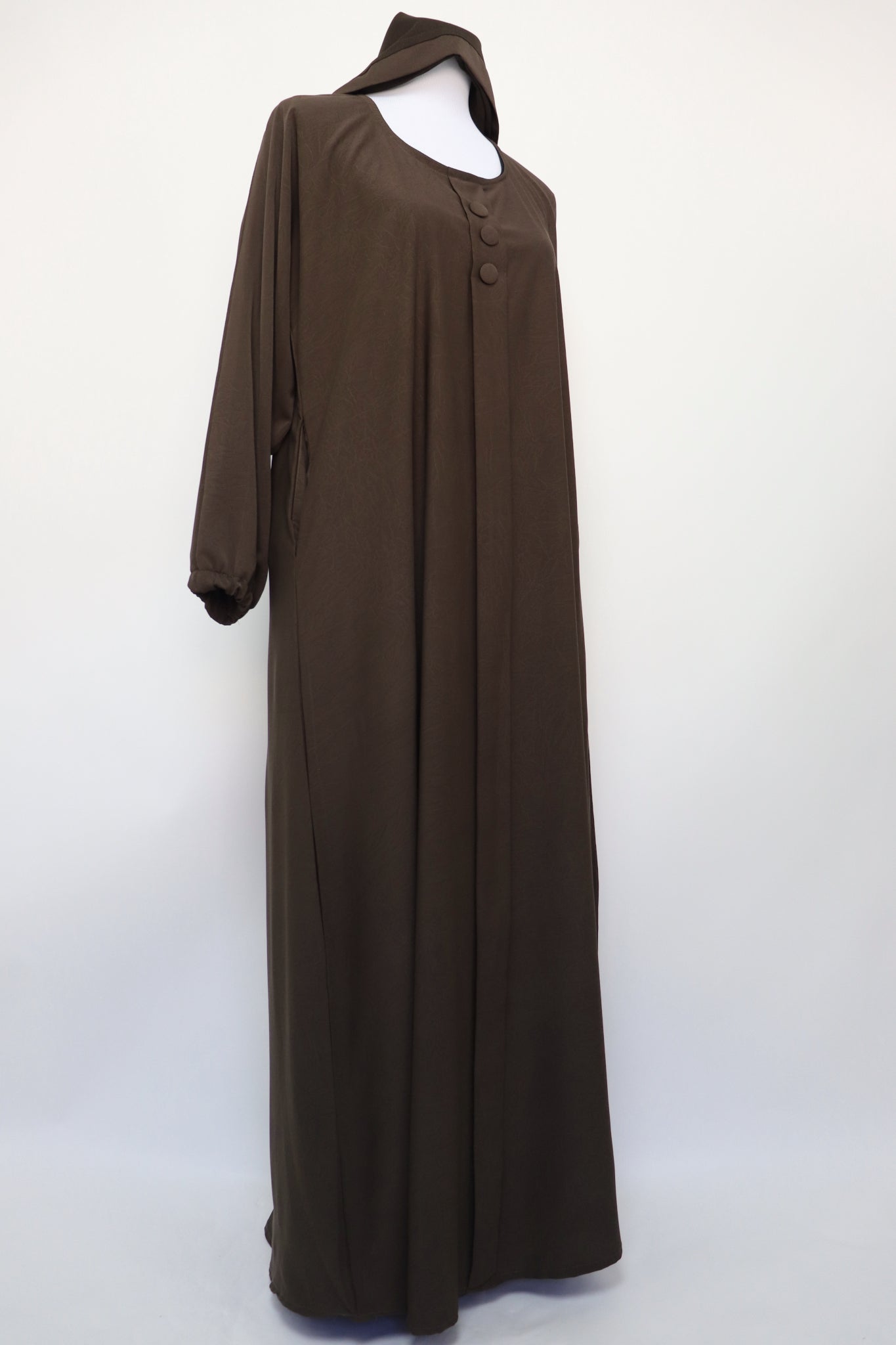 Marble Closed Semi Flare Cuffed Abaya - Coffee