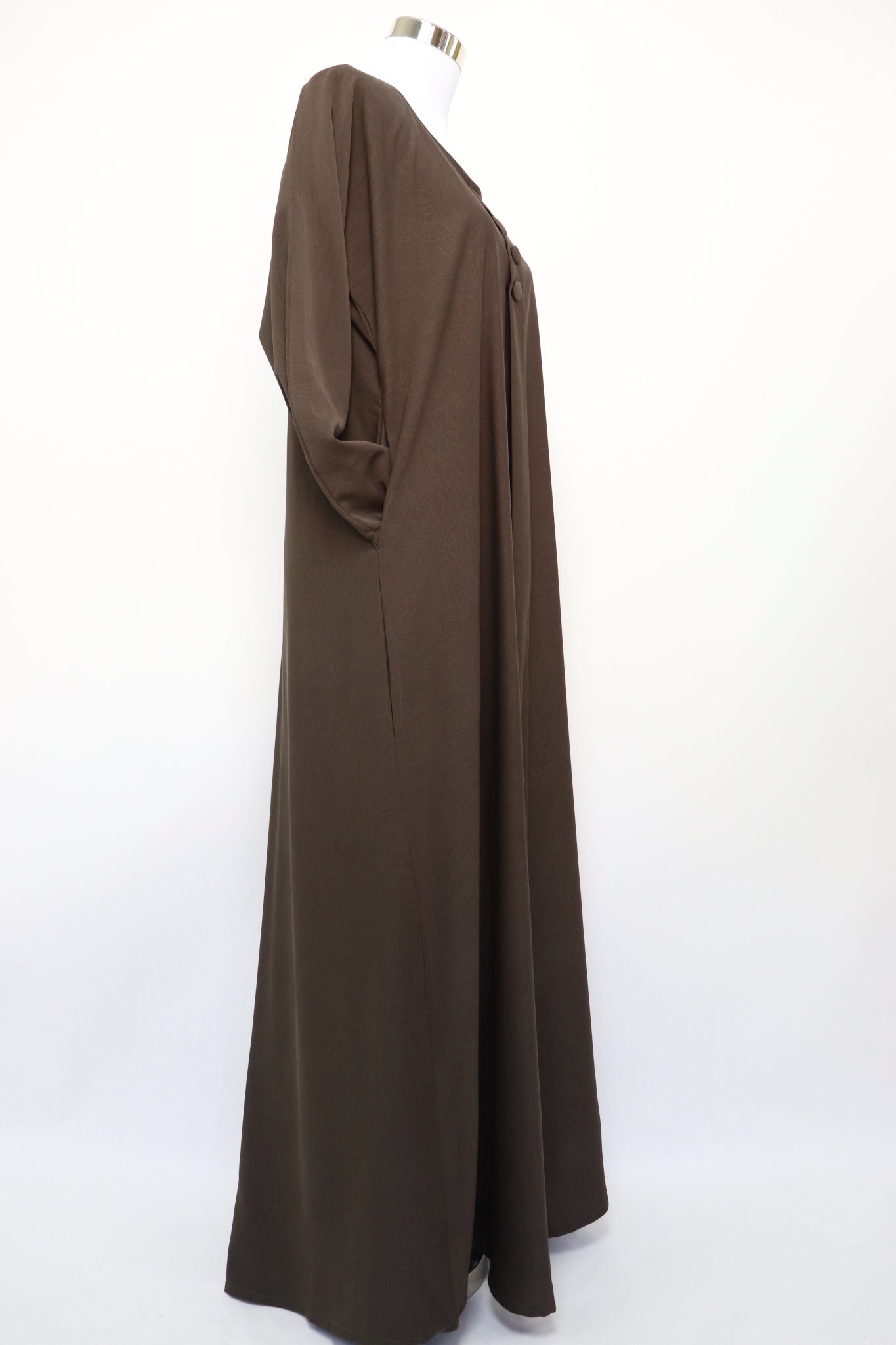 Marble Closed Semi Flare Cuffed Abaya - Coffee