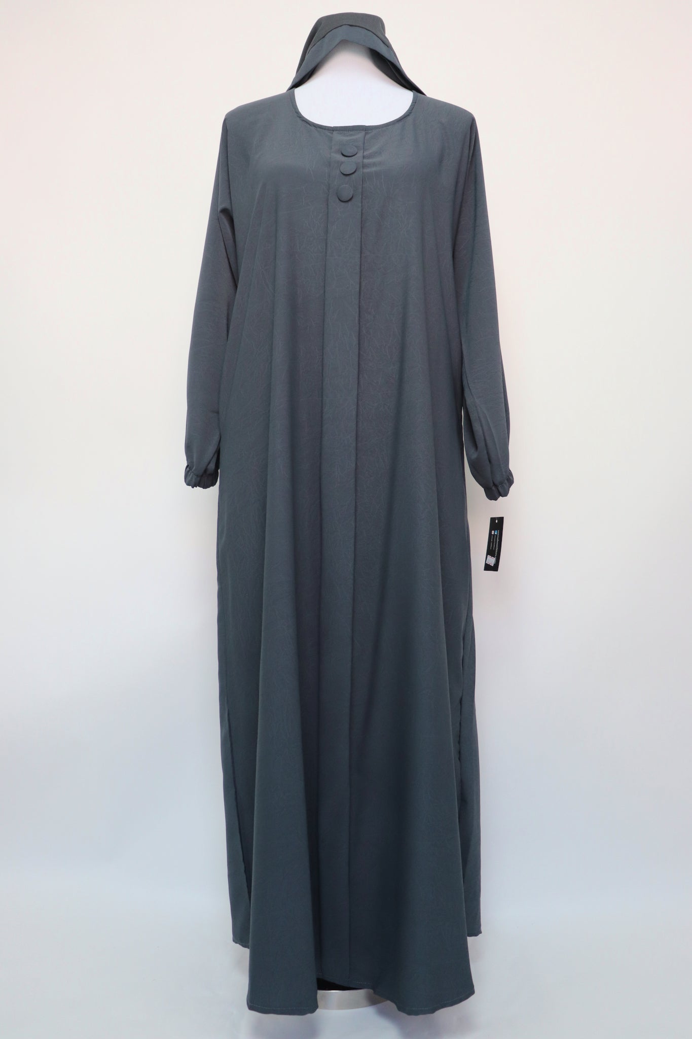 Marble Closed Semi Flare Cuffed Abaya - Black