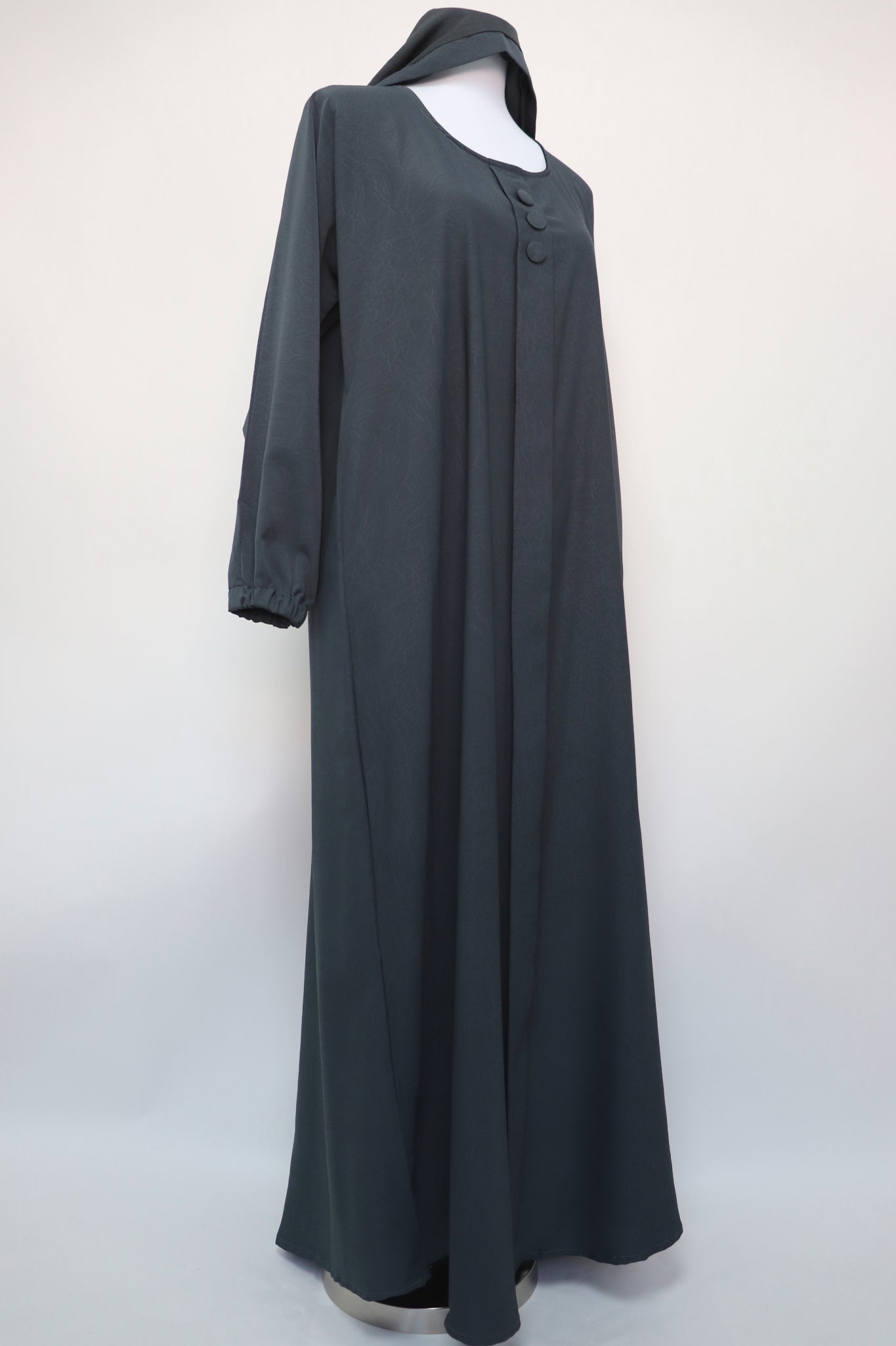Marble Closed Semi Flare Cuffed Abaya - Black