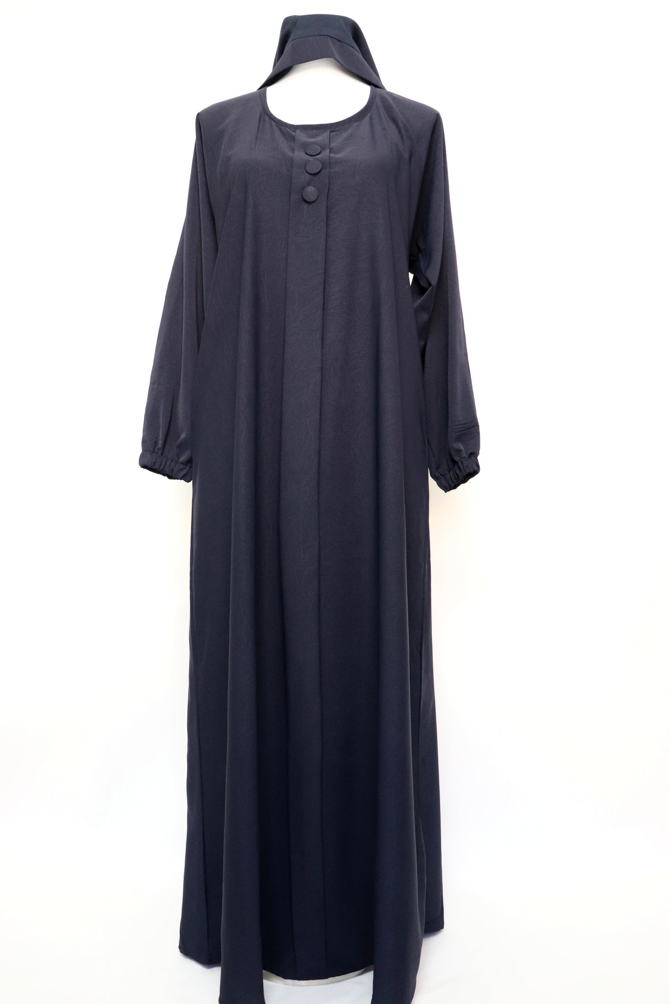 Marble Closed Semi Flare Cuffed Abaya - Navy