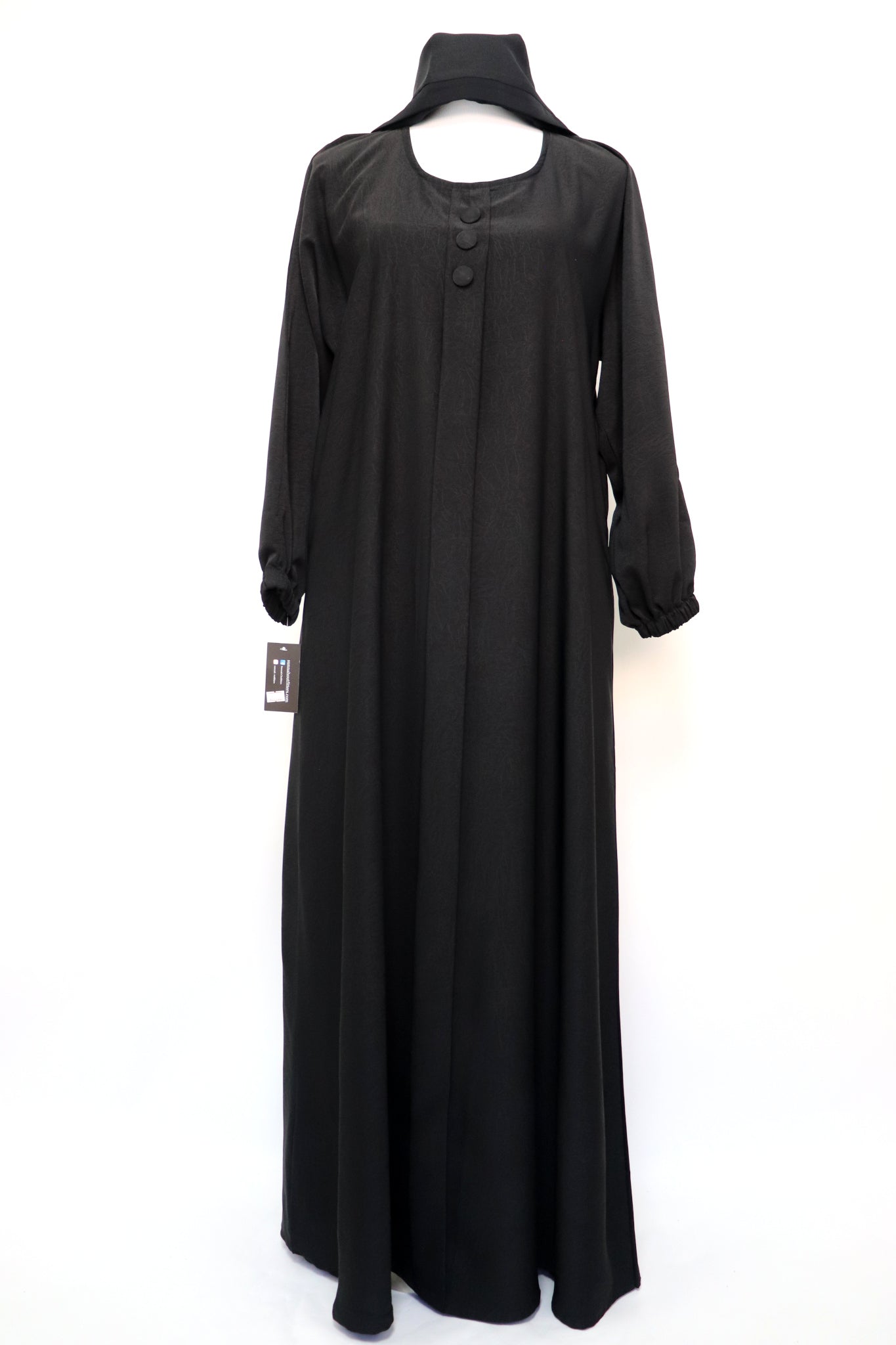 Marble Closed Semi Flare Cuffed Abaya - Black