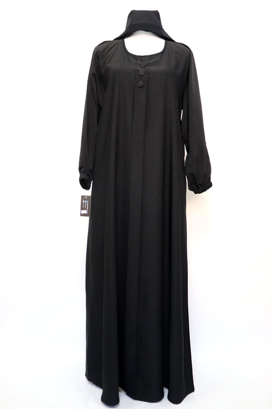 Marble Closed Semi Flare Cuffed Abaya - Black