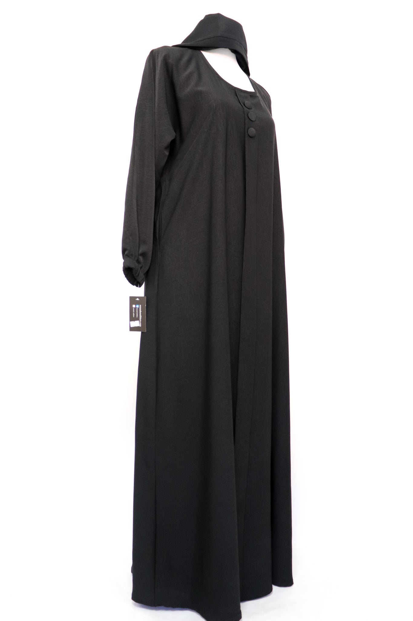 Marble Closed Semi Flare Cuffed Abaya - Black