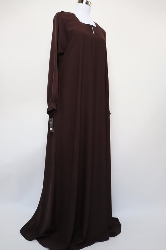 Classic Plain Everyday Cuffed Abaya - Choco Brown