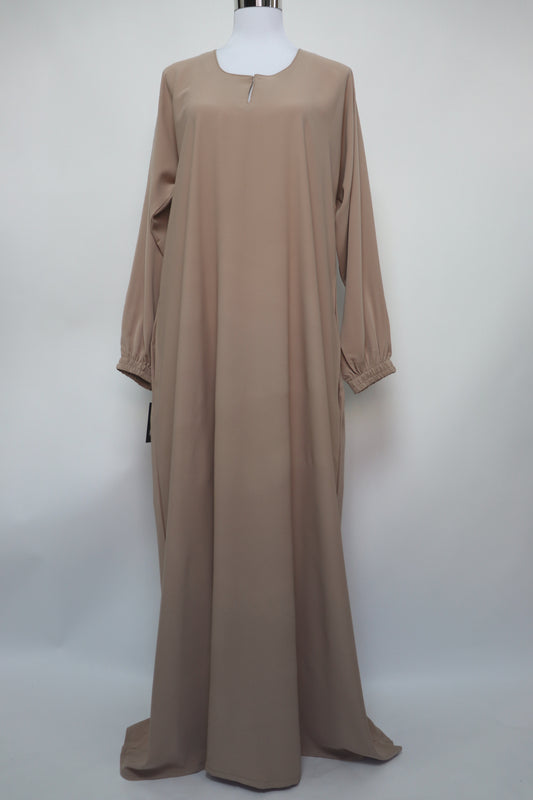 Classic Plain Everyday Cuffed Abaya - Almond