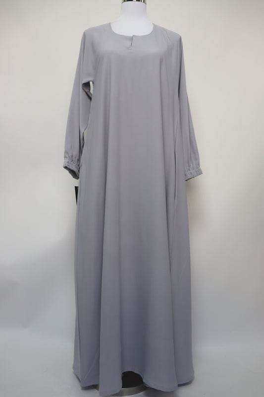 Classic Plain Everyday Cuffed Abaya - Light Gray