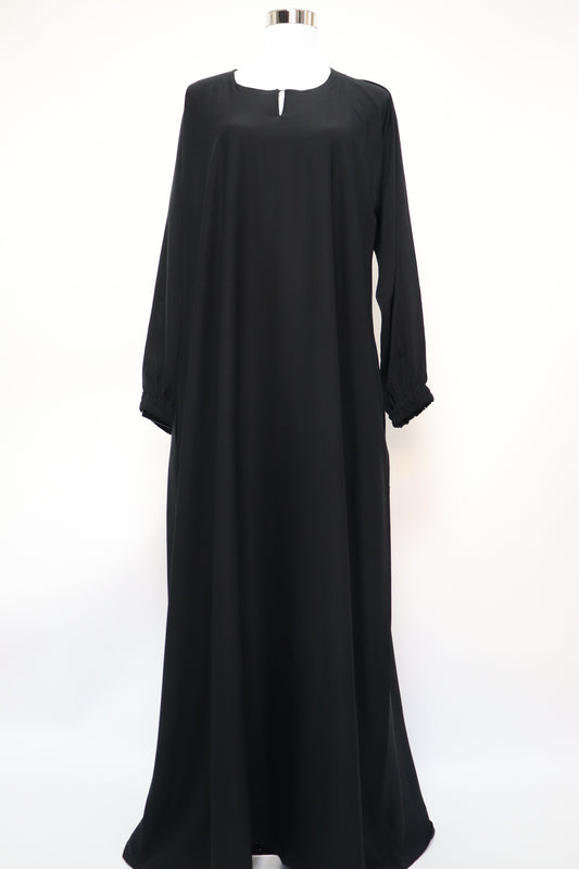 Classic Plain Everyday Cuffed Abaya - Black