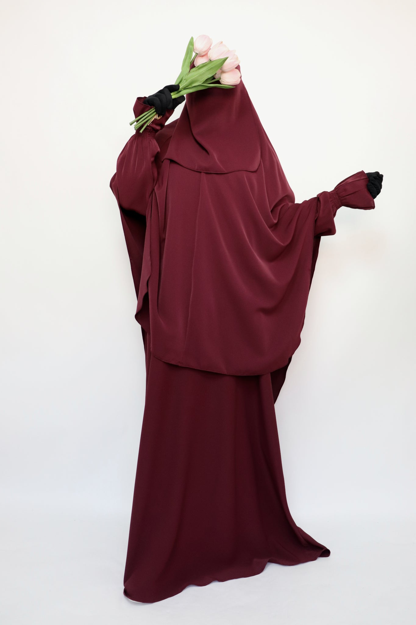 3 Piece Abaya Khimar and Niqab Set - Maroon