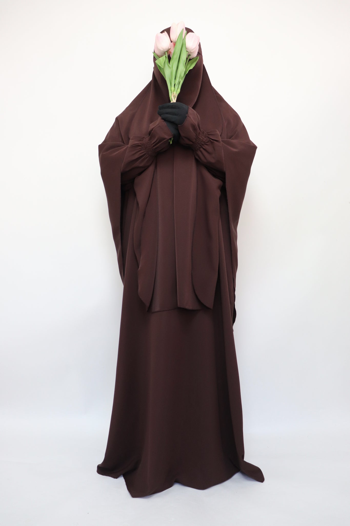 3 Piece Abaya Khimar and Niqab Set - Choco Brown