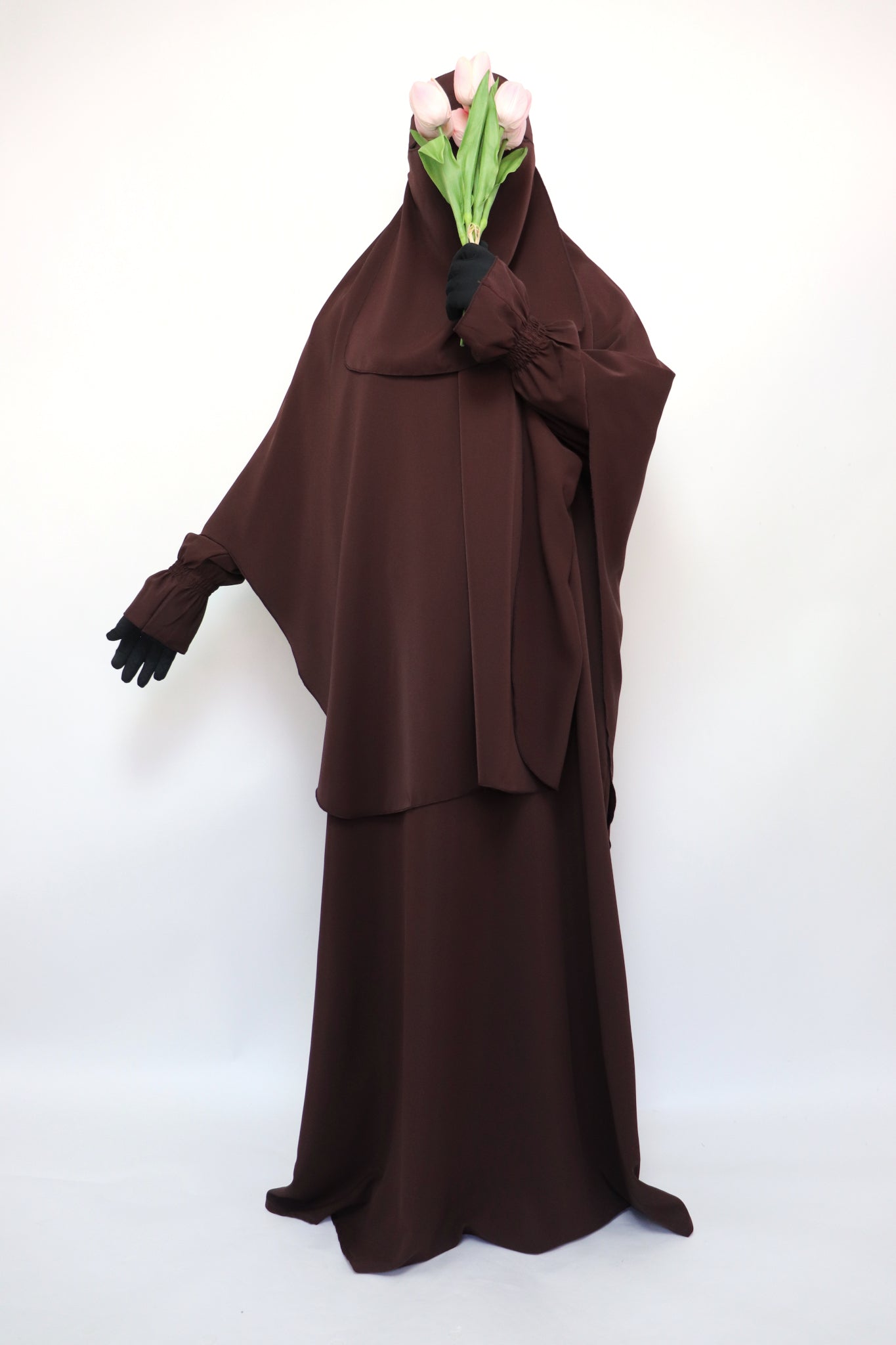 3 Piece Abaya Khimar and Niqab Set - Choco Brown
