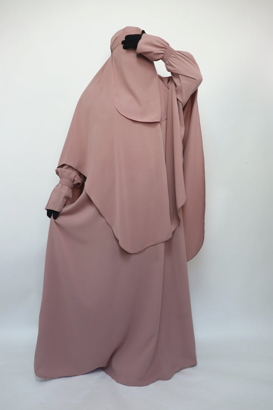 3 Piece Abaya Khimar and Niqab Set - Blush Pink