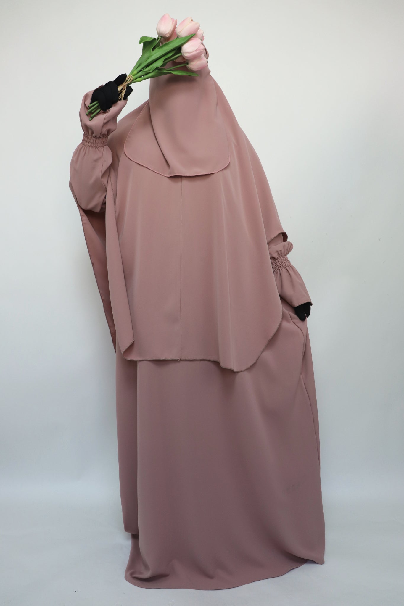 3 Piece Abaya Khimar and Niqab Set - Blush Pink
