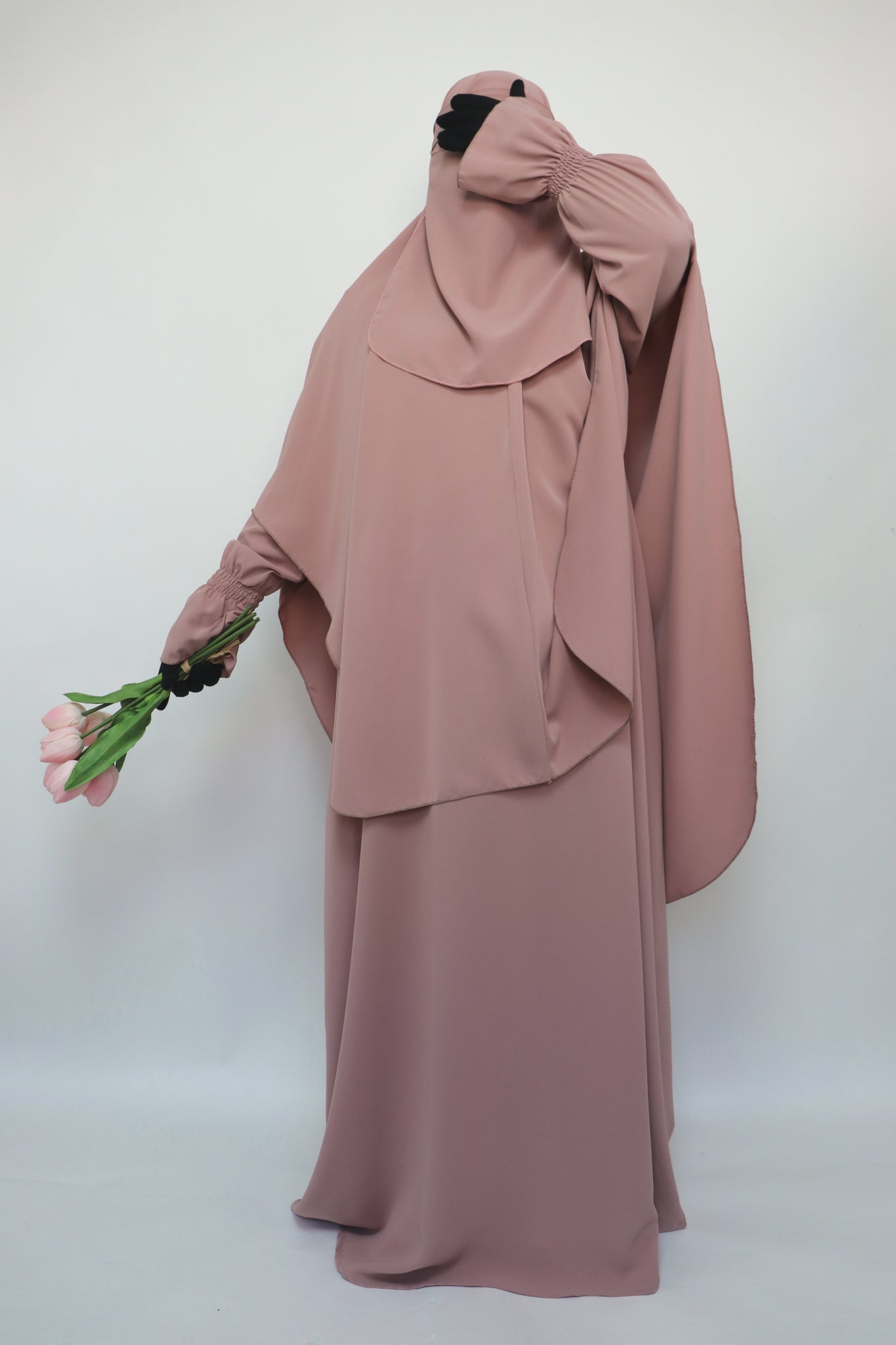 3 Piece Abaya Khimar and Niqab Set - Blush Pink