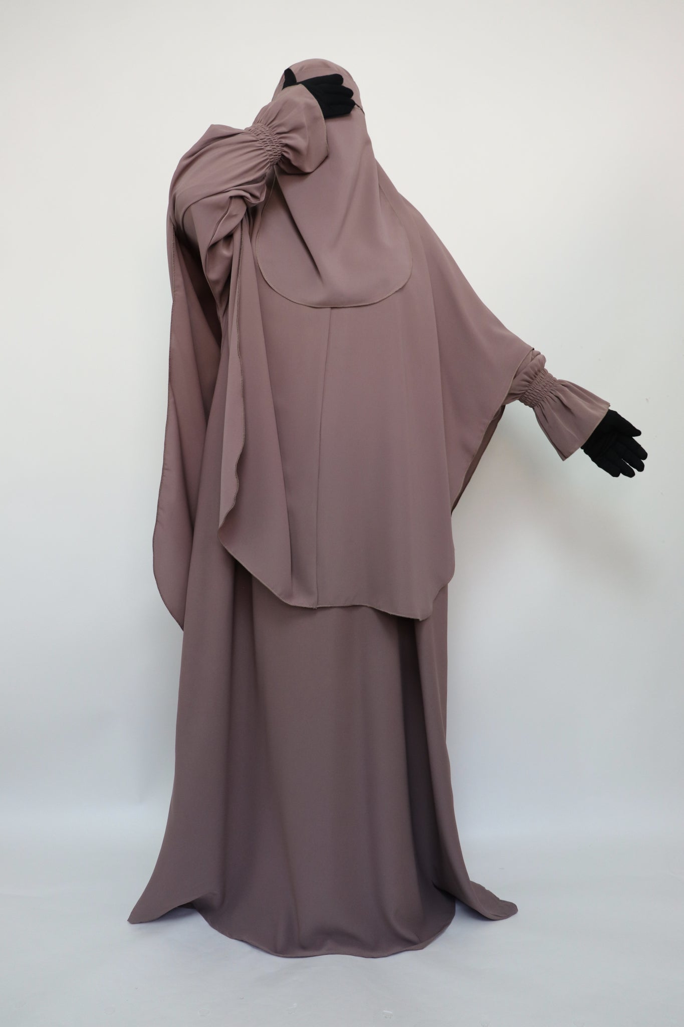 3 Piece Abaya Khimar and Niqab Set - Purplish Taupe