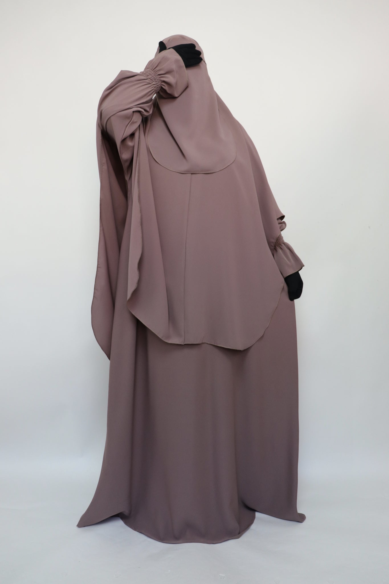 3 Piece Abaya Khimar and Niqab Set - Purplish Taupe