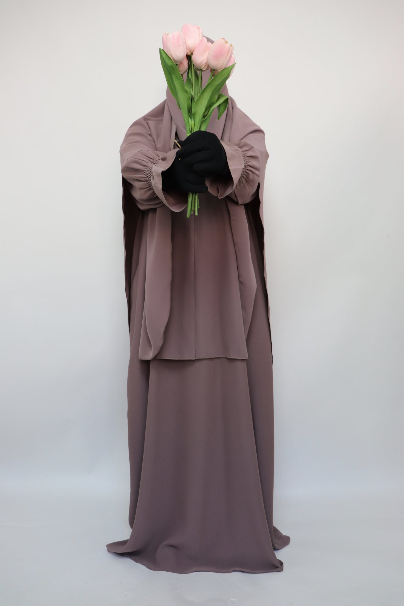 3 Piece Abaya Khimar and Niqab Set - Purplish Taupe