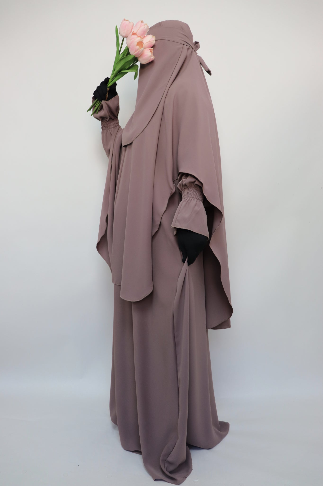 3 Piece Abaya Khimar and Niqab Set - Purplish Taupe