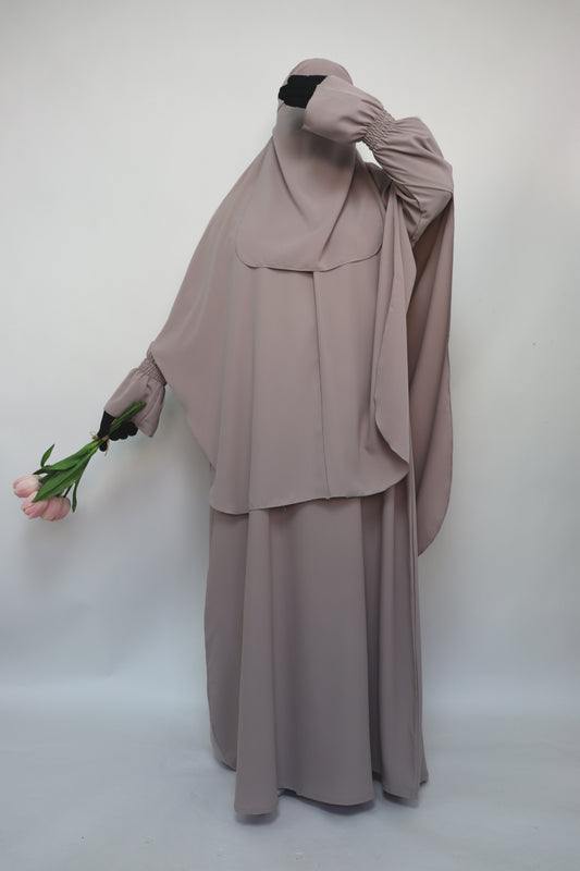3 Piece Abaya Khimar and Niqab Set - Light Taupe