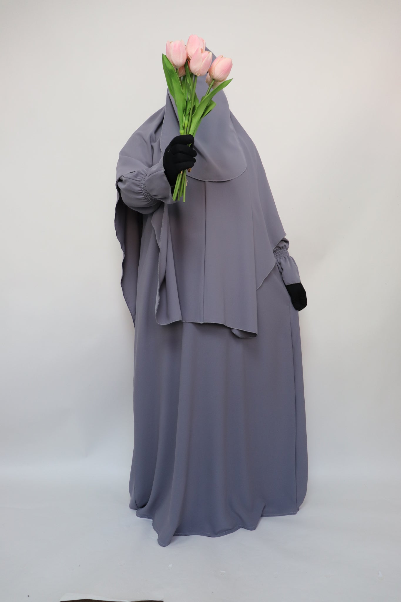 3 Piece Abaya Khimar and Niqab Set - Gray