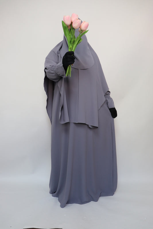 3 Piece Abaya Khimar and Niqab Set - Gray