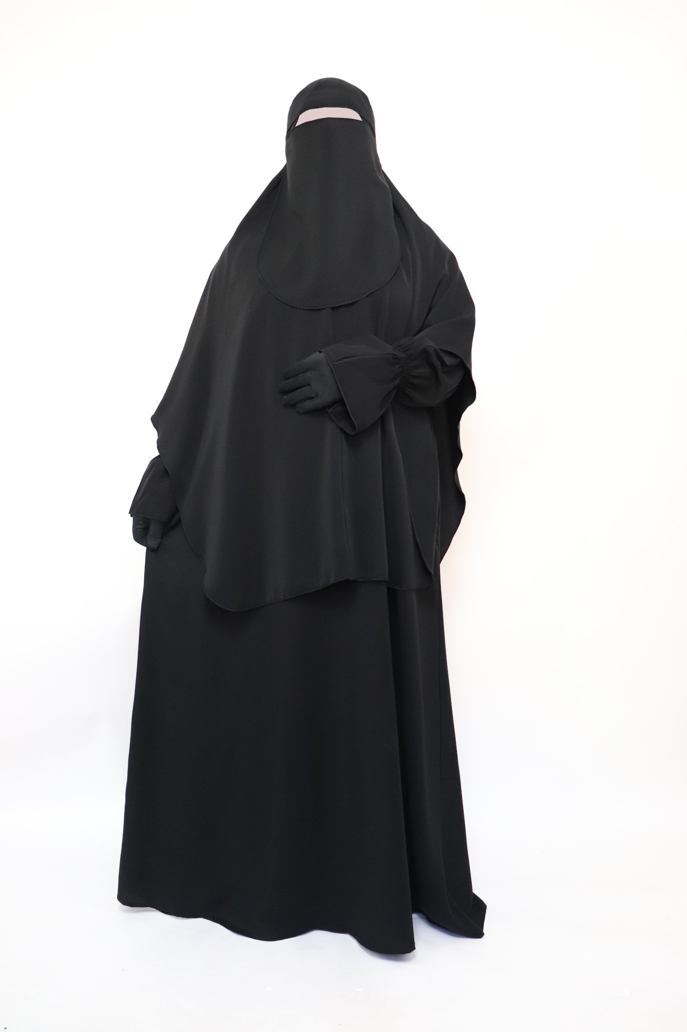 3 Piece Abaya Khimar and Niqab Set - Black