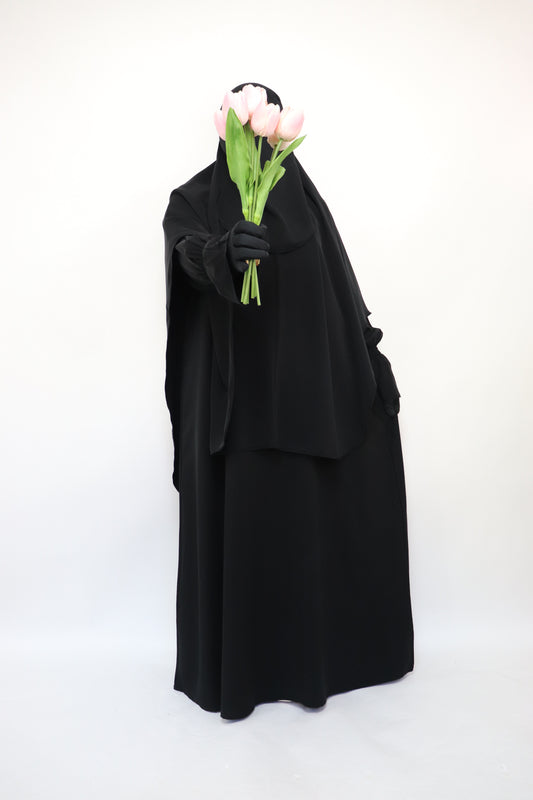 3 Piece Abaya Khimar and Niqab Set - Black