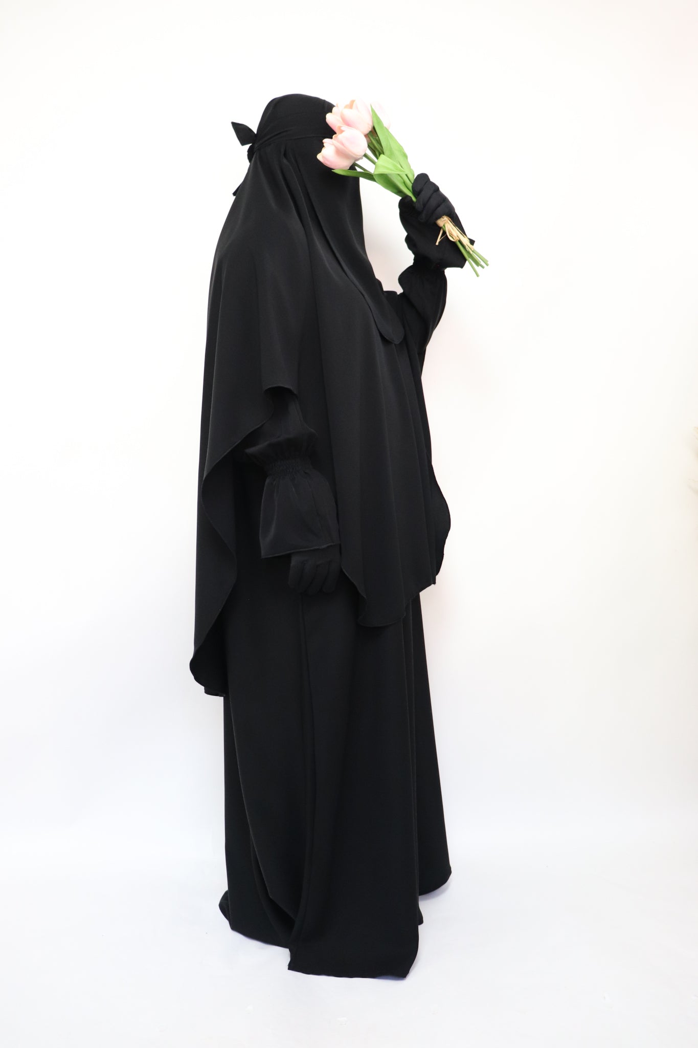 3 Piece Abaya Khimar and Niqab Set - Black