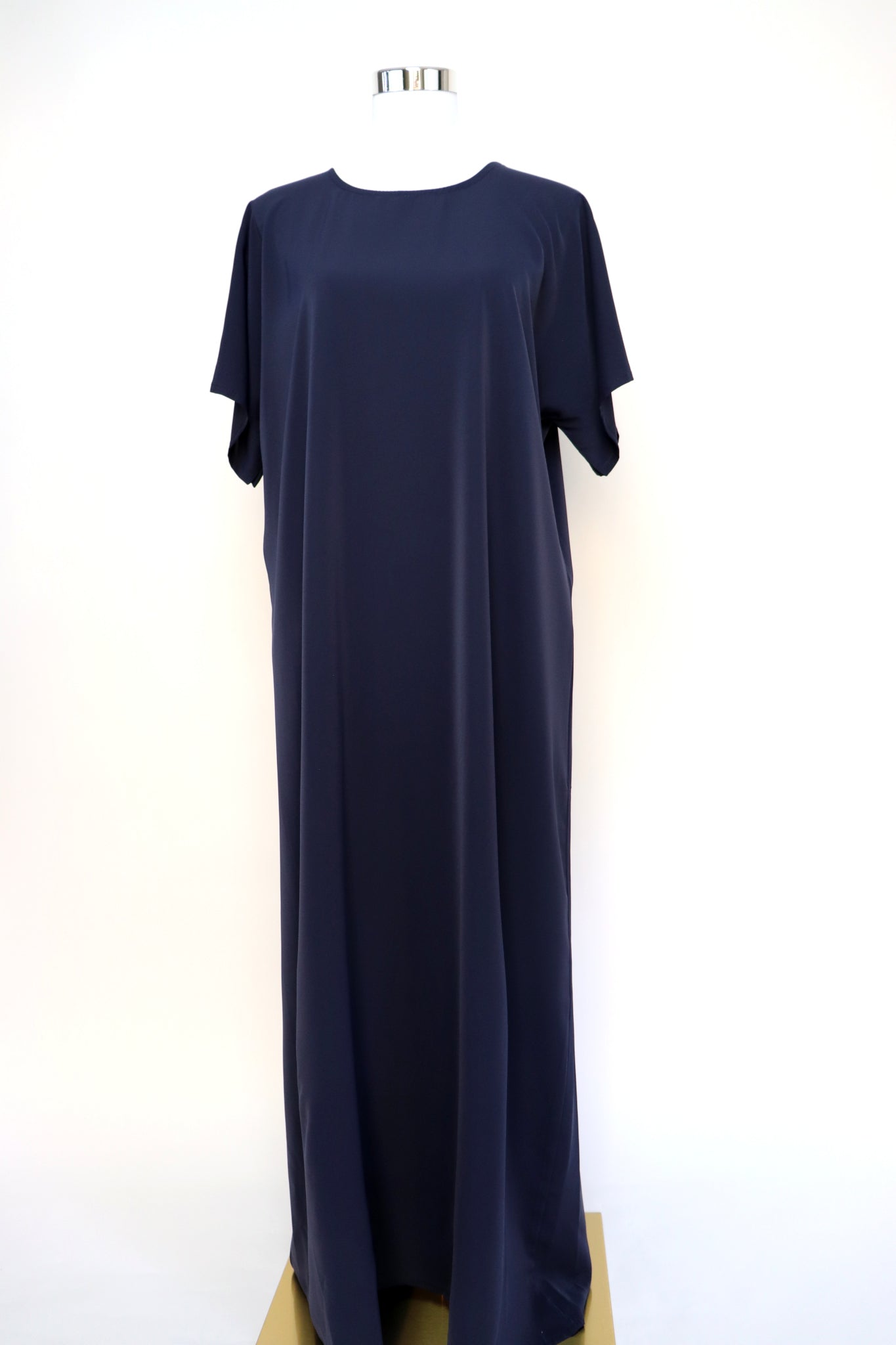 3 Piece Set Floral Lace Trim Abaya - Navy