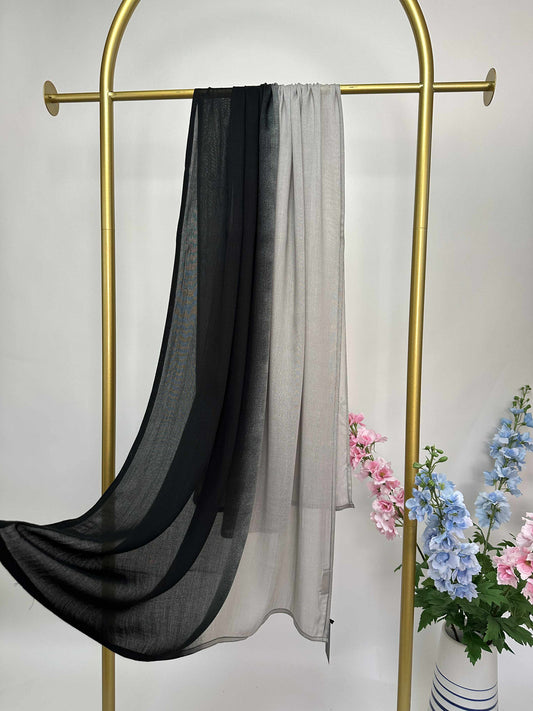 Ombre Maxi Modal Hijab - Light Gray / Black