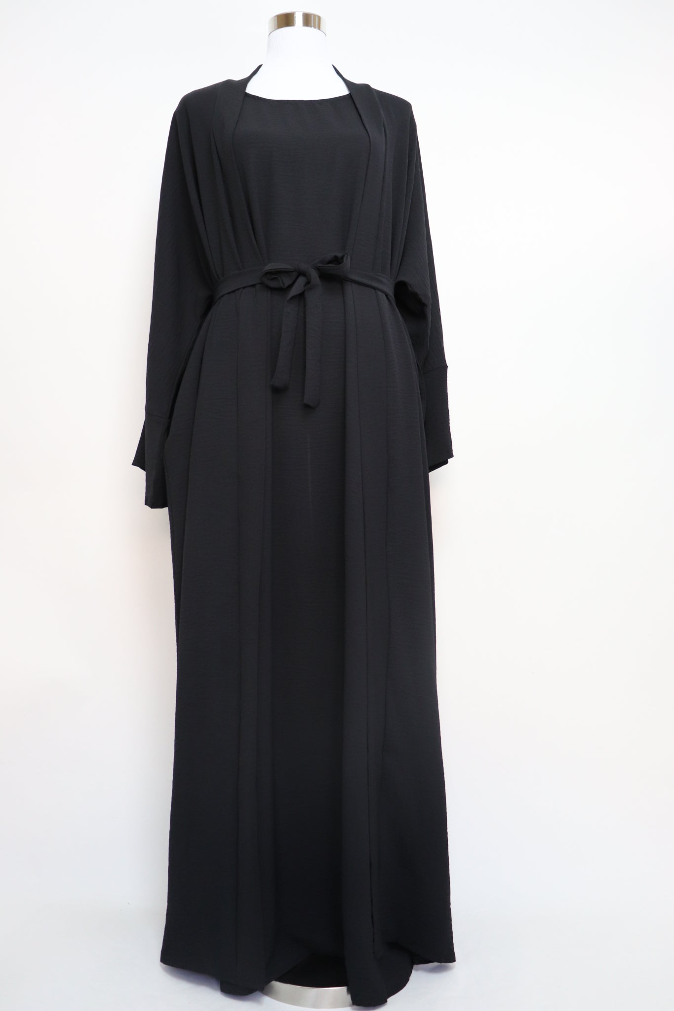 3 Piece Set Open Kimono Abaya - Black