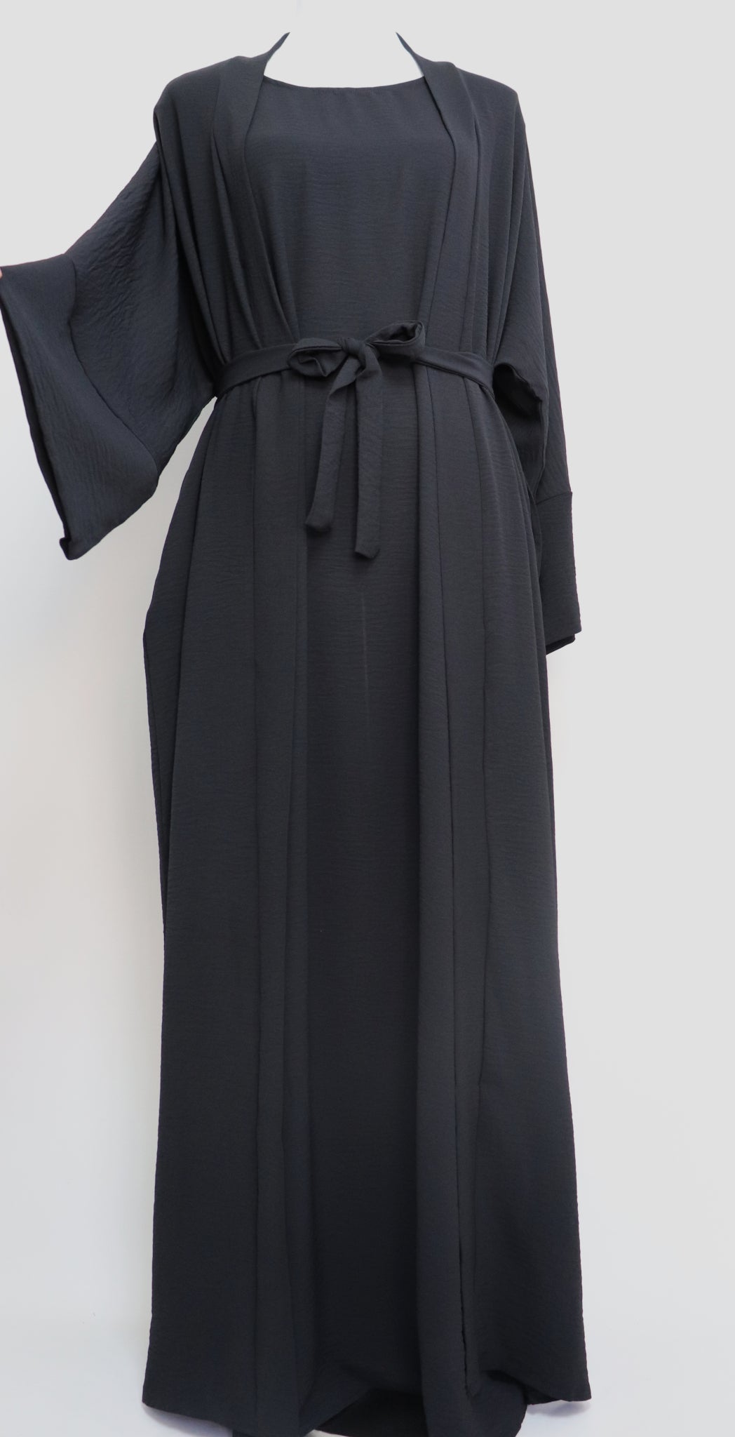 3 Piece Set Open Kimono Abaya - Black