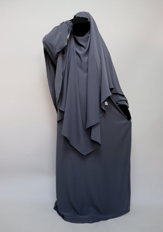 Classic Everyday Abaya and Diamond Khimar Set - Gray