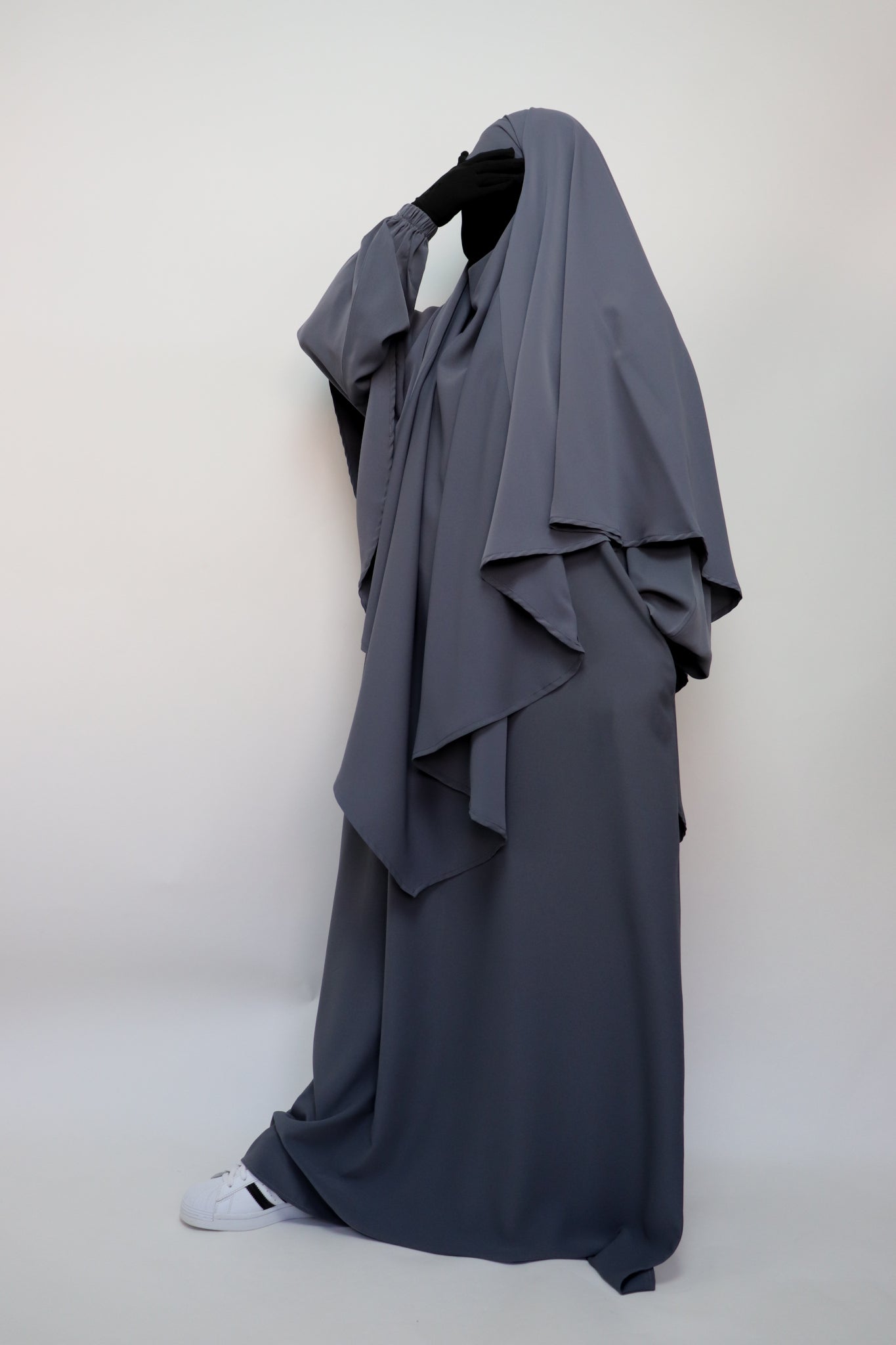 Classic Everyday Abaya and Diamond Khimar Set - Gray