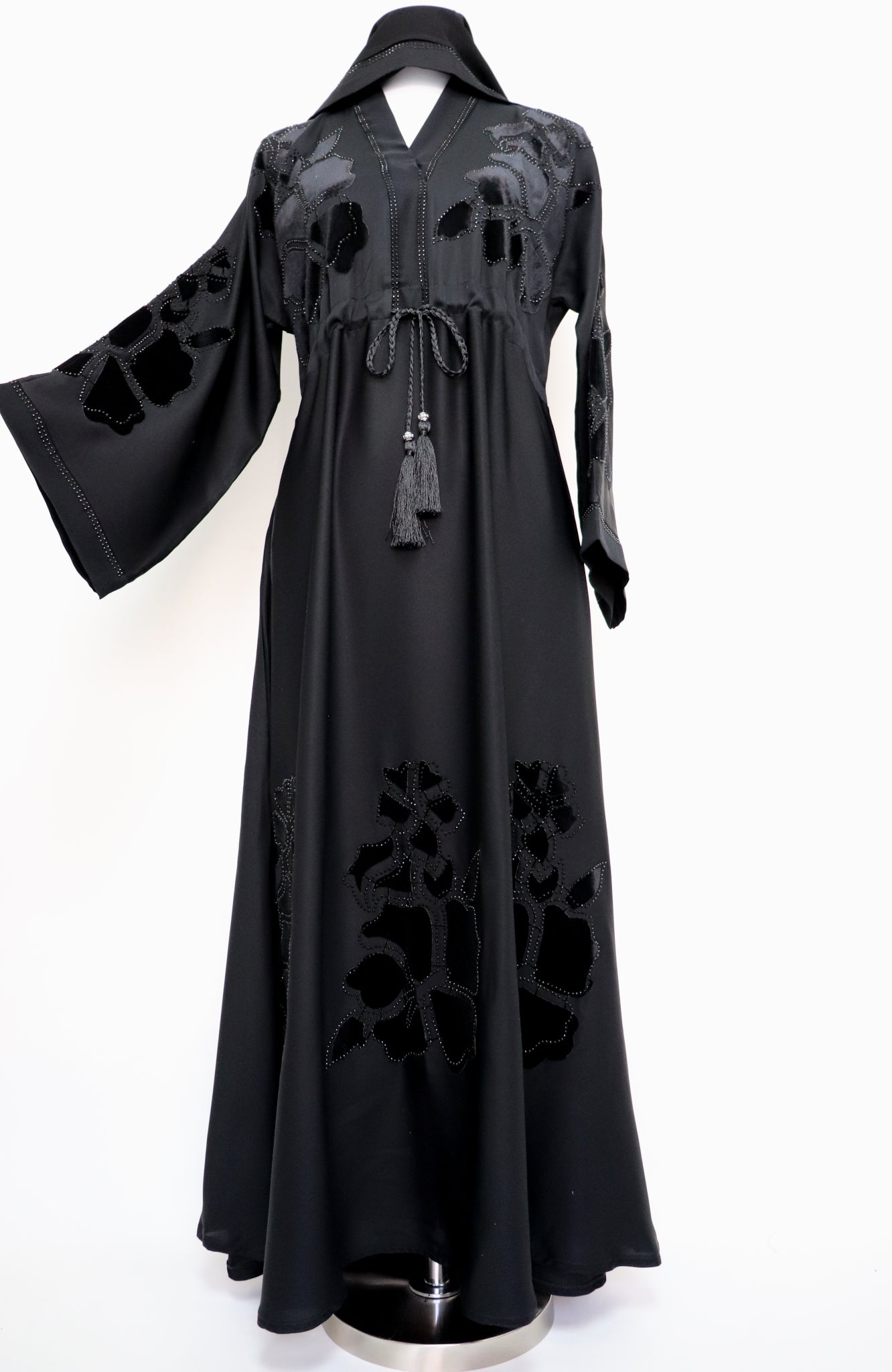 Suede Patch Umbrella Abaya - Black
